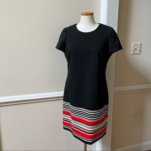 Calvin Klein - Black, Red, Tan and White Ponte Knit Dress